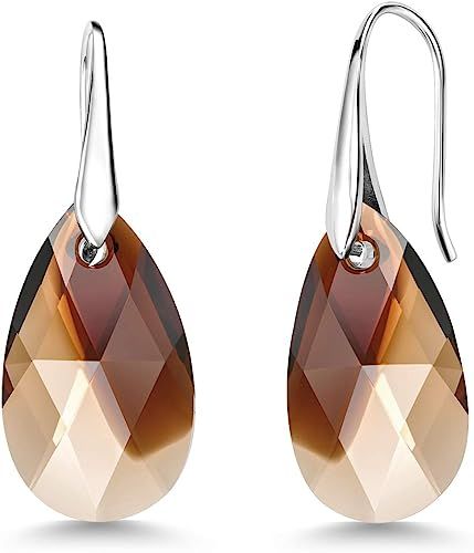 Gem Stone King 925 Sterling Silver Smoky Brown Crystals Teardrop Drop Dangle Hook Earrings For Wo... | Amazon (US)