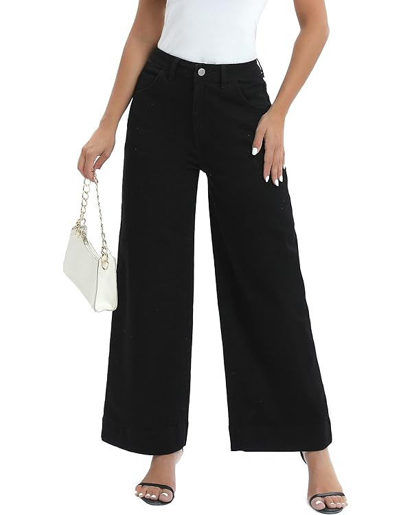 ETTELO Womens Hig Waisted Jeans Comforts Straight Leg Loose Stretchy Lightweight Tummy Control Tr... | Amazon (US)