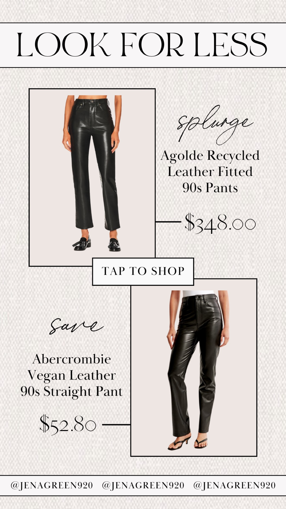 Look for Less | Save vs Splurge | Splurge vs Save | Leather Pants | Straight Leg Pants 

#LTKsalealert #LTKfindsunder100 #LTKHoliday