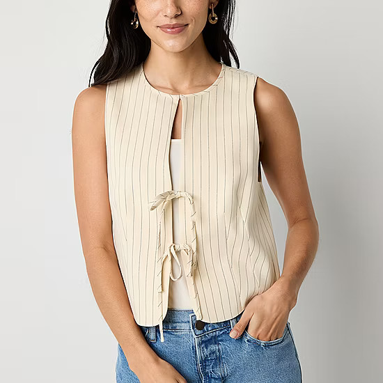 a.n.a Tie Front Womens Vest, Color: Natural Stripe - JCPenney | JCPenney
