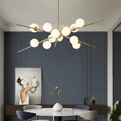 Modern 12-Light Glass Globe Sputnik Chandelier in Brass for Living Room and Bedroom-Homary | Homary