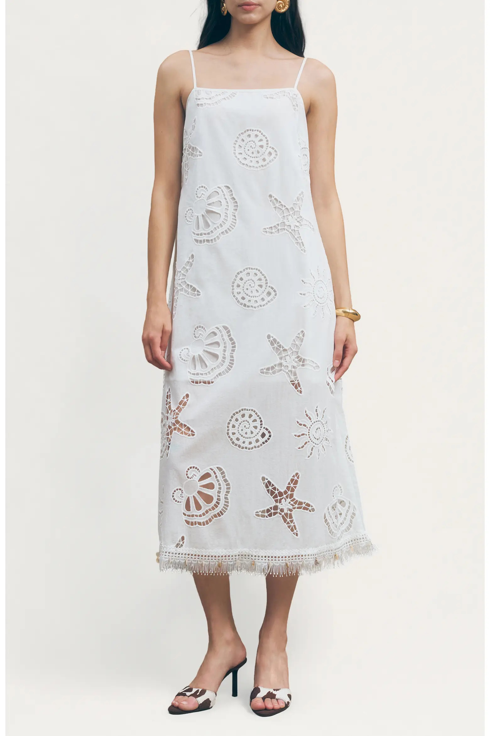 Ciel Cotton Eyelet Fringe Trim Midi Dress (Women) | Nordstrom | Nordstrom