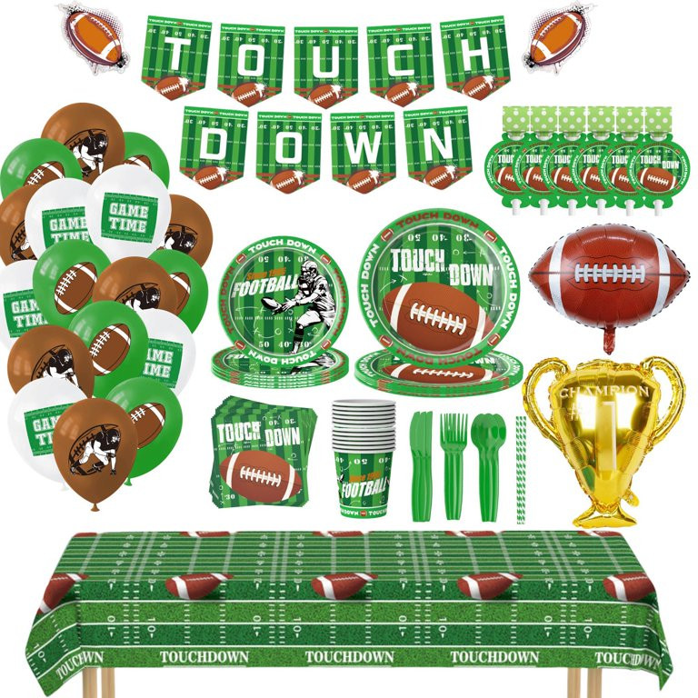156PCS Football Party Supplies Paper Plates Cups Napkins Spoon Fork knives Tablecloth Touchdown P... | Walmart (US)
