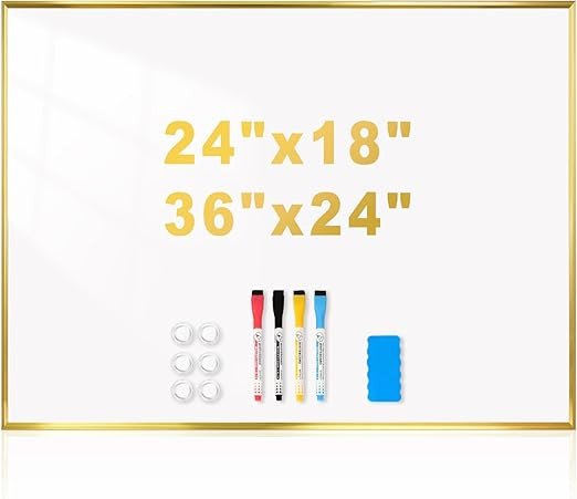 Magnetic Whiteboard, 36"x24" Gold Aluminum Frame Dry Erase White Board for Wall, Large Wipe Board... | Amazon (US)