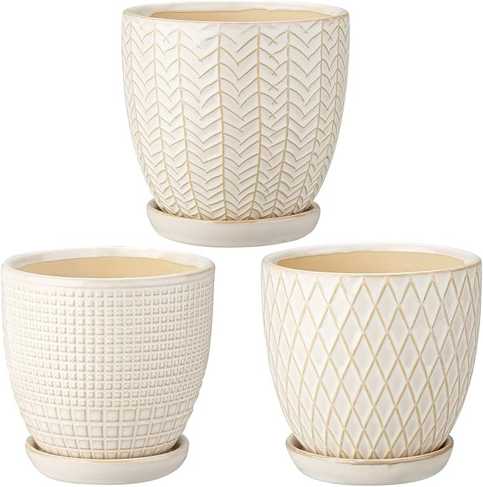 Oairse 4 inches Ceramic Planter Pots 3 Set of Small Round Flower Pots with Drainage Hole and Cera... | Amazon (US)