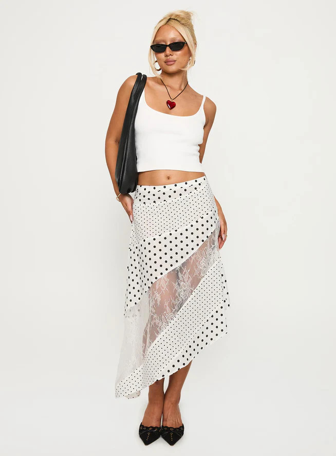 Rennar Maxi Skirt White / Polka Dot | Princess Polly US