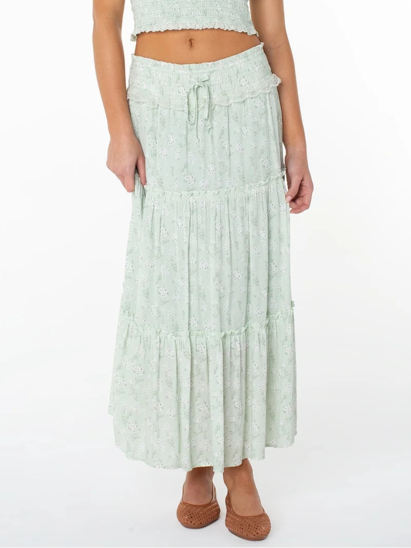 Celebrity Pink Women's and Women's Plus Floral Print Tiered Maxi Skirt, Sizes XS-4X | Walmart (US)