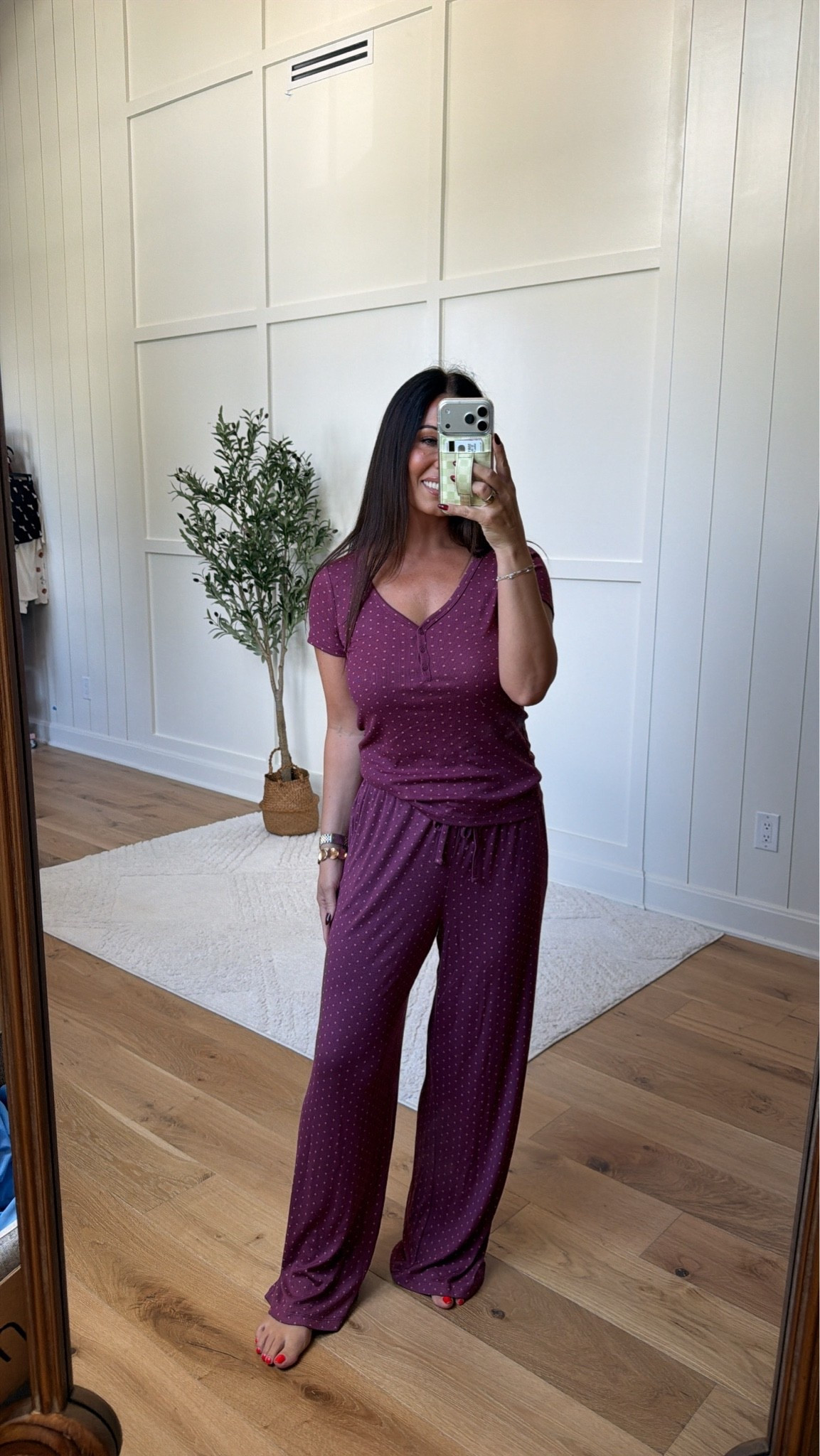 These Walmart pajamas are the best fit and they feel so soft on the body. I’m in a size small in both.
