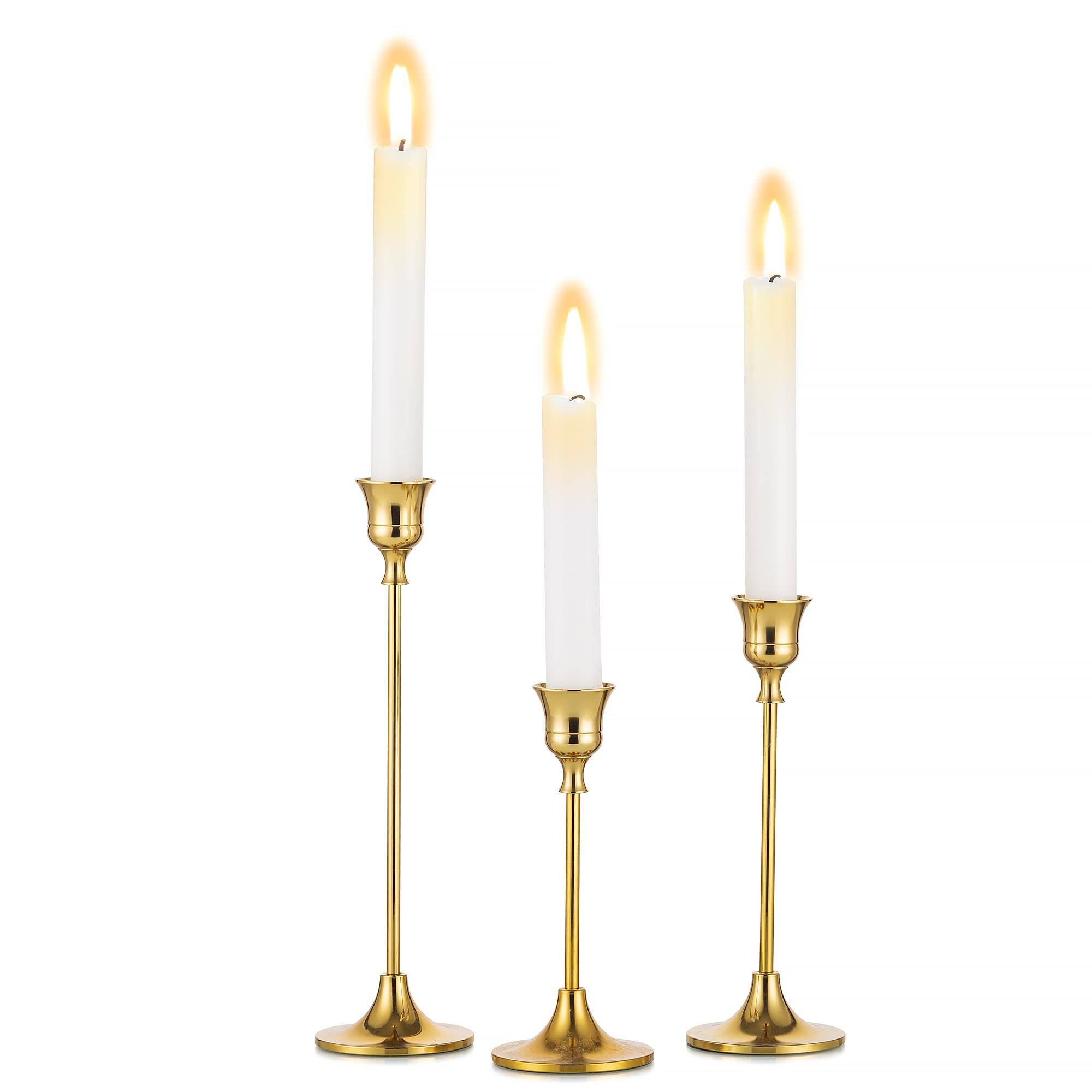 Gold Candle Holders for Candlesticks - Set of 3 Taper Candle Holders Metal Candlestick Holders fo... | Amazon (UK)