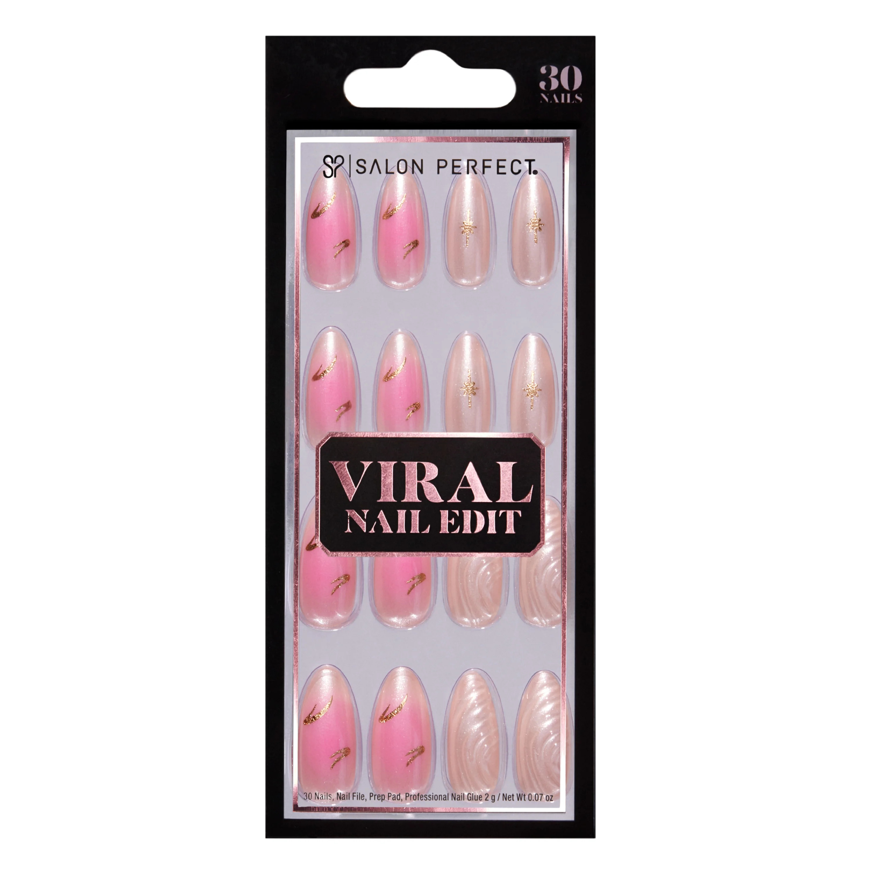 SALON PERFECT PRESS ON NAILS, 312 VIRAL NAIL EDIT, 3D AURA FRENCH, FAKE NAIL KIT, FILE & GLUE INC... | Walmart (US)