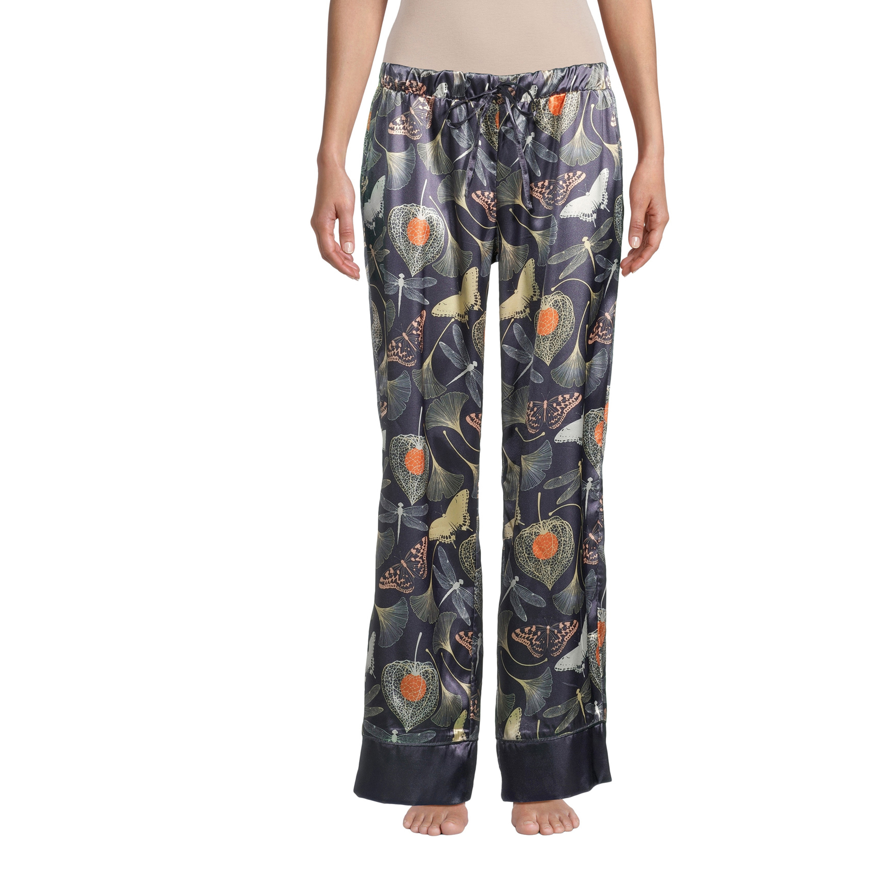 Navy Blue Satin Gingko Leaf Pajama Pants | World Market