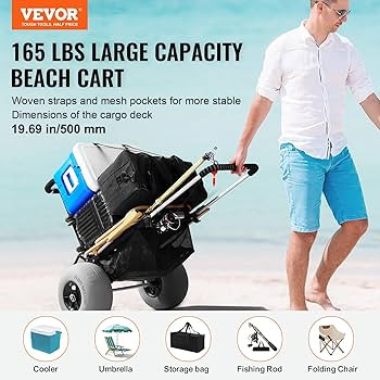 VEVOR Beach Dolly with Big Wheels for Sand, 29.9" x 15.4" Cargo Deck, w/ 12" Balloon Wheels, 165L... | Amazon (US)