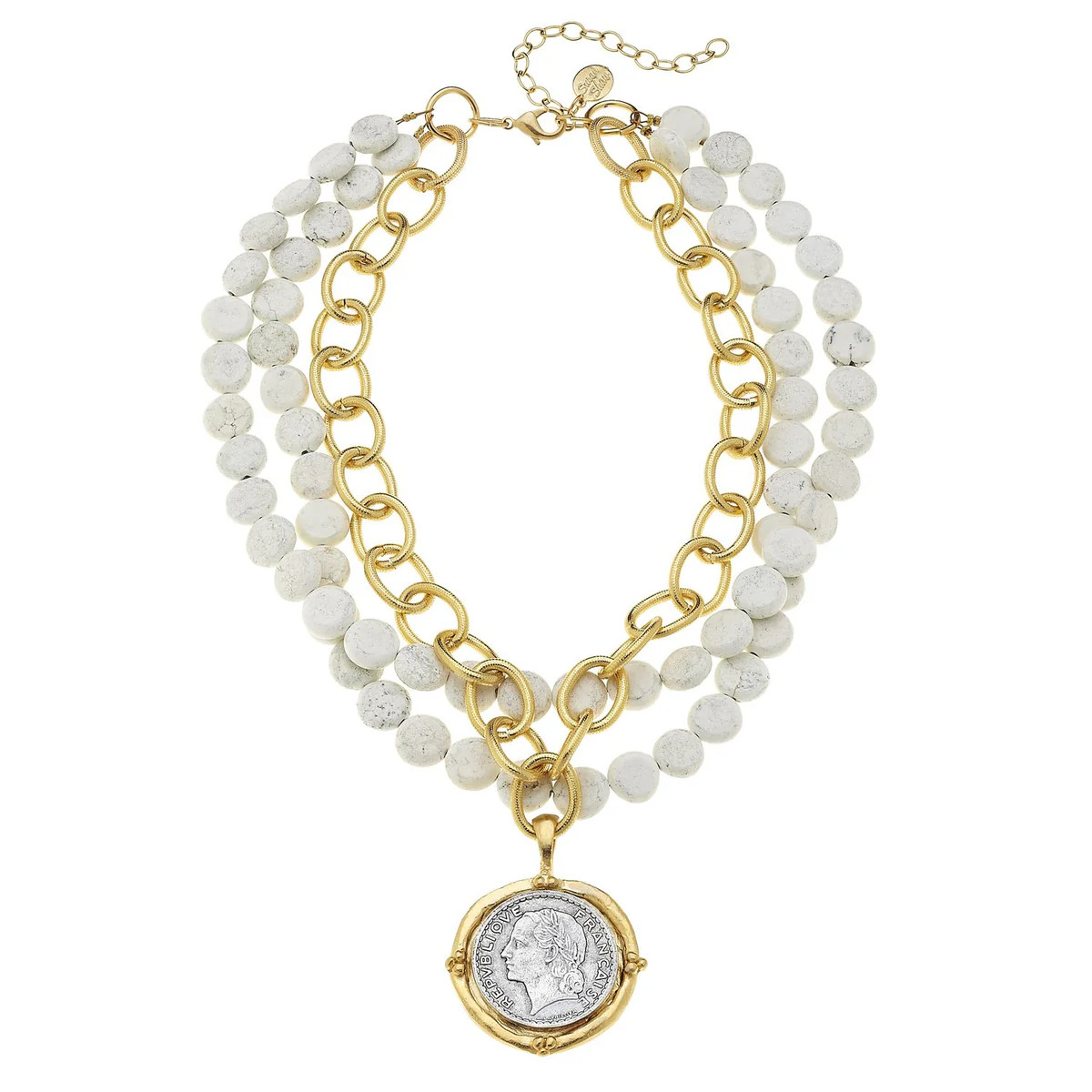 Mixed Metal Coin Multi-Strand White Turquoise Necklace | Susan Shaw