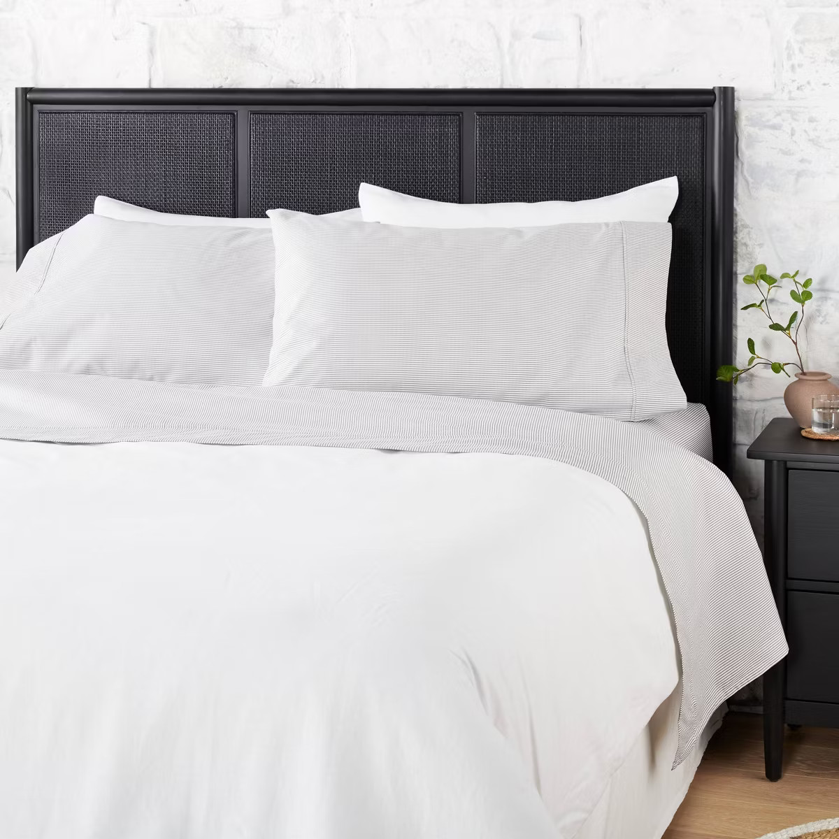 4pc King Cotton Percale Microstripe Sheet Set Pebble/Sour Cream - Hearth & Hand™ with Magnolia:... | Target