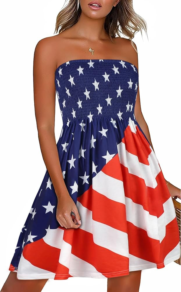 CHICGAL Summer Dresses for Women Beach Cover Ups Strapless Boho Floral Print Sundress 2026 | Amazon (US)