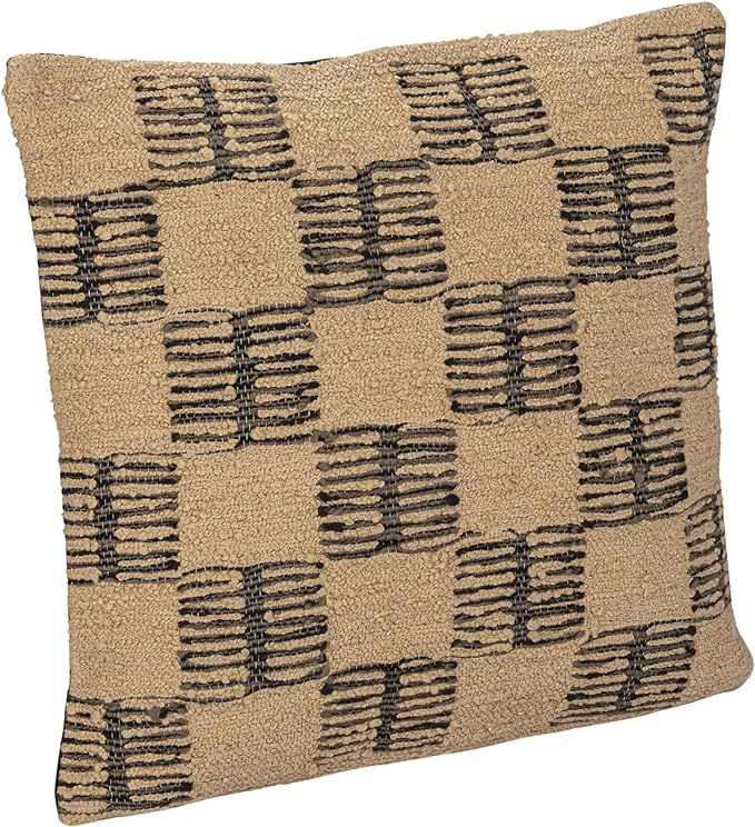 Creative Co-Op, Brown Hand-Woven Fabric Indoor/Outdoor Pillow with Checkered Pattern, Tan, Square | Amazon (US)