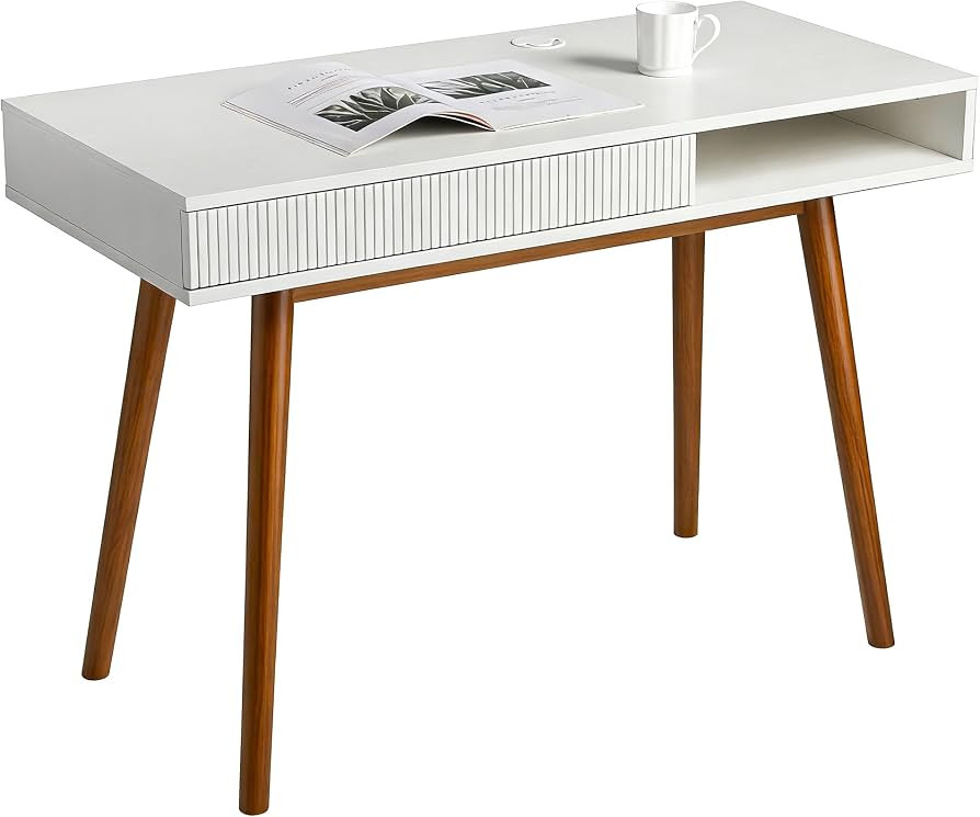 Artswish White Wood Desk with Drawer, 42" Mid Century Modern Writing Desk | Amazon (US)