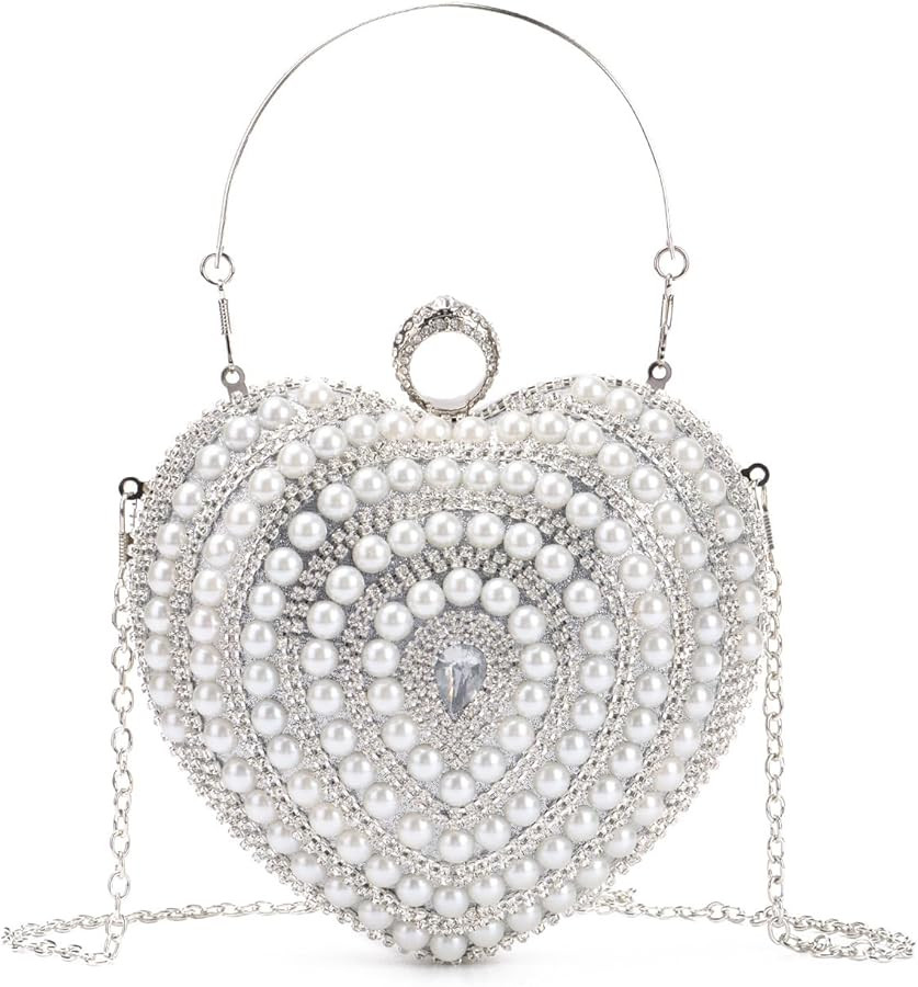SUKUTU Cute Heart Shape Clutch Bag Women Elegant Pearl Rhinstone Evening Purse Wedding Party Brid... | Amazon (US)