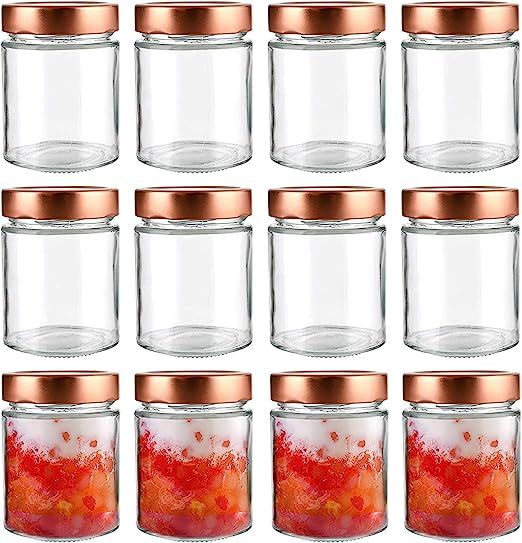 Yopay 12 Pack 6oz Glass Jars, Clear Round Candle Jars with Gold Lids, Empty Food Storage Containe... | Amazon (US)