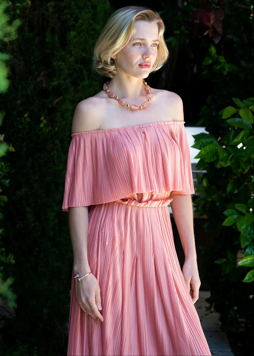 Quinn Coral Plisse Flounce Sleeve Top | Benaar La