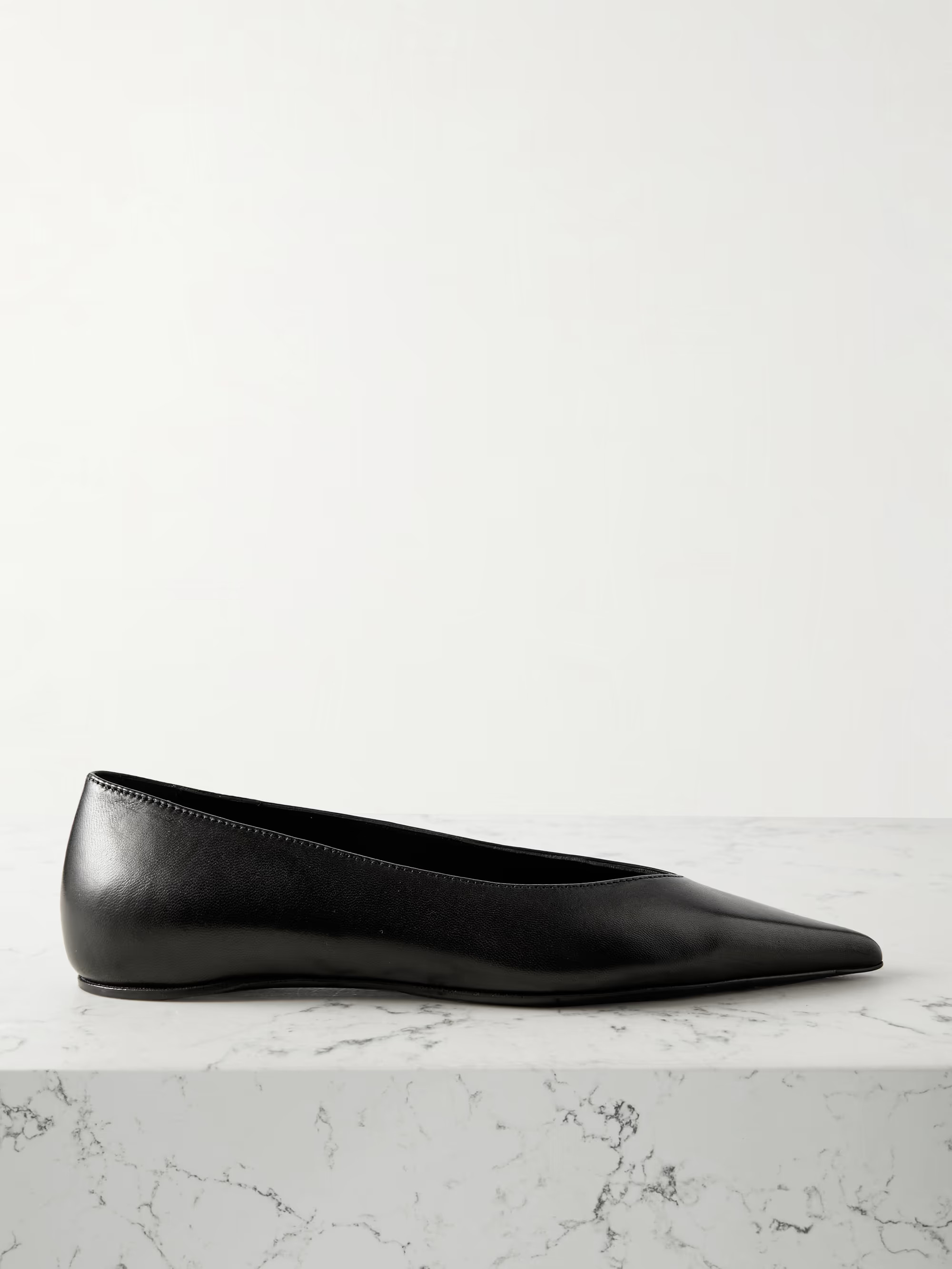 + NET SUSTAIN The Asymmetric Ballerina leather point-toe flats | NET-A-PORTER (UK & EU)