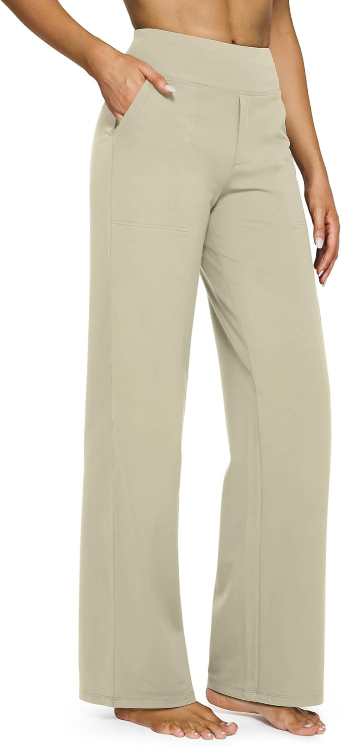 G4Free Yoga Pants Women Wide Leg Pants with Pockets High Waist Stretch Dress Casual Sweatpants Pe... | Amazon (US)