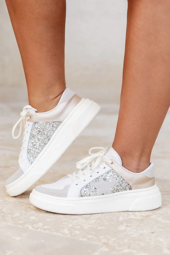 Cleo Silver And Taupe Star Sneakers | Pink Lily