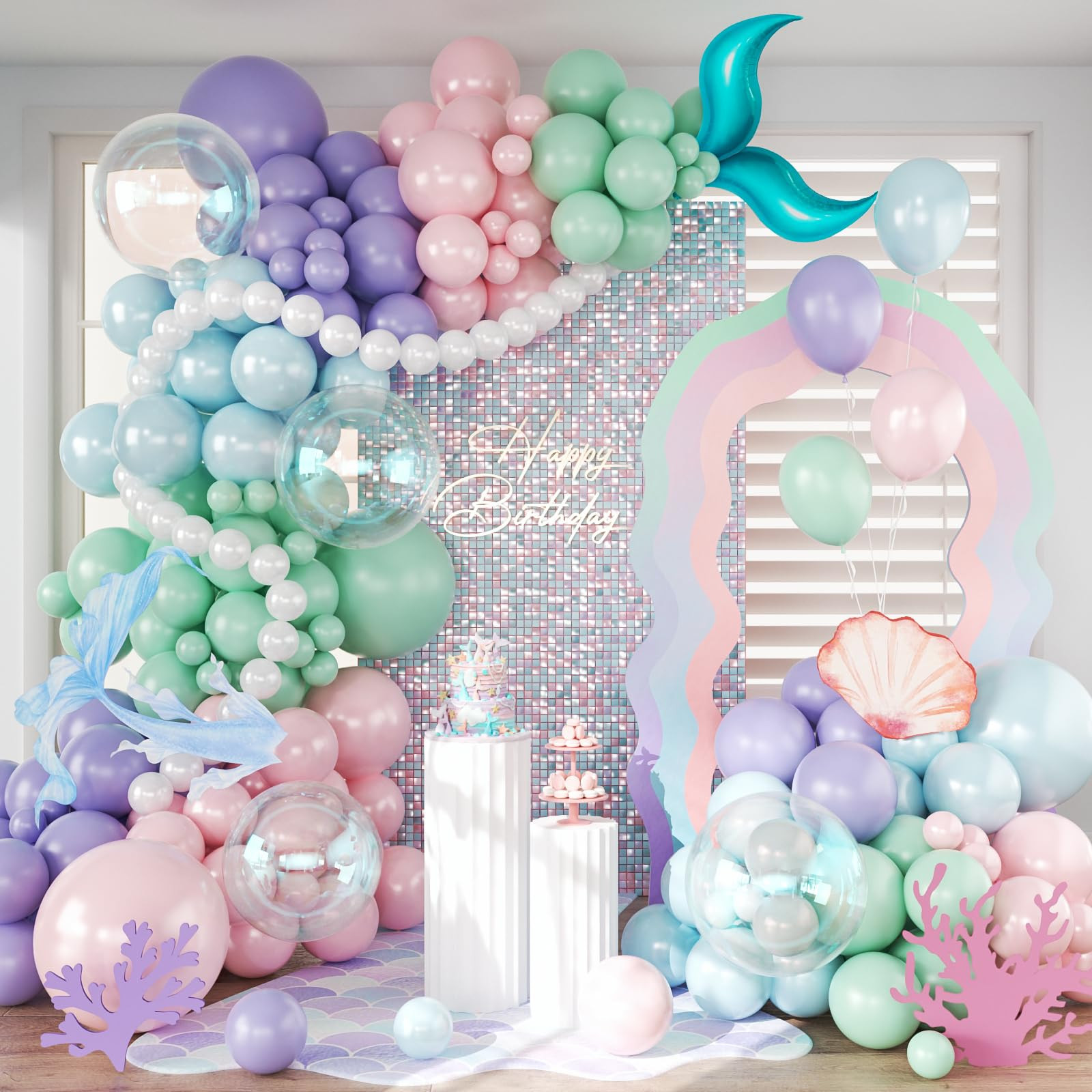 CROSSFINGERS Mermaid Balloon Garland Arch Kit,145pcs Purple Pastel Pink light Blue Balloons with ... | Amazon (US)