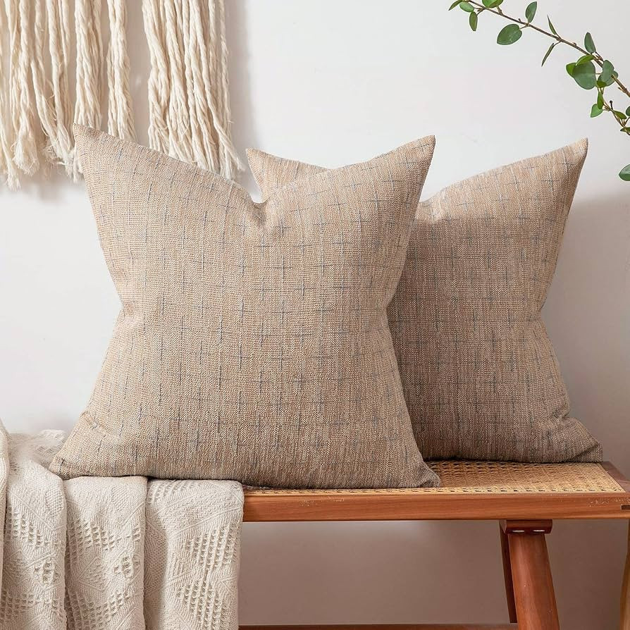 Amazon.com: MIULEE Pack of 2 Decorative Burlap Linen Throw Pillow Covers Modern Farmhouse Pillowc... | Amazon (US)