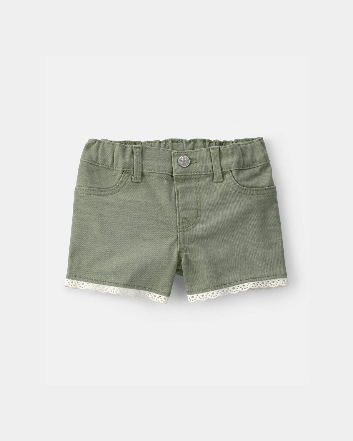 Baby Girl Eyelet Trim Twill Shorts - Olive | Carter's Inc