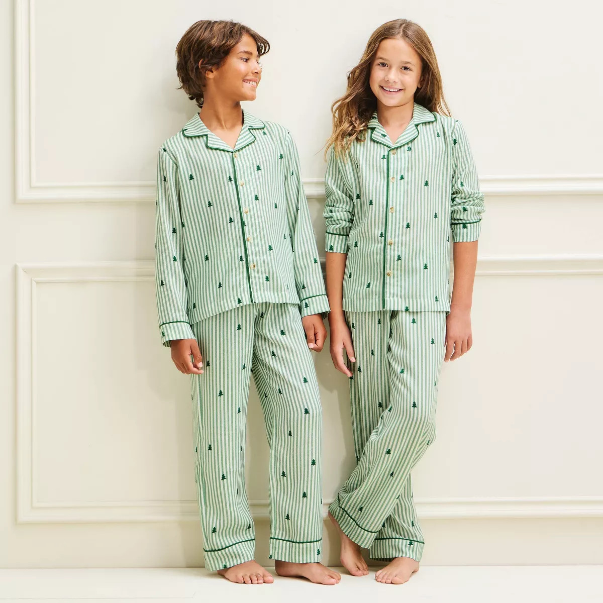 Kids' Holiday Tree Striped Flannel Matching Family Pajama Set - Wondershop\u2122 Green L | Target