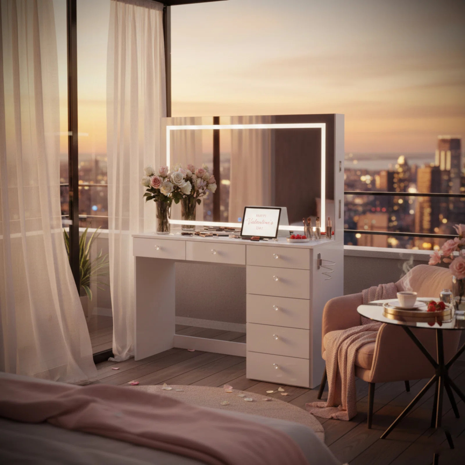 Brielle Premium Makeup Vanity With Bluetooth Speakers And Full LED Mirror | Wayfair North America