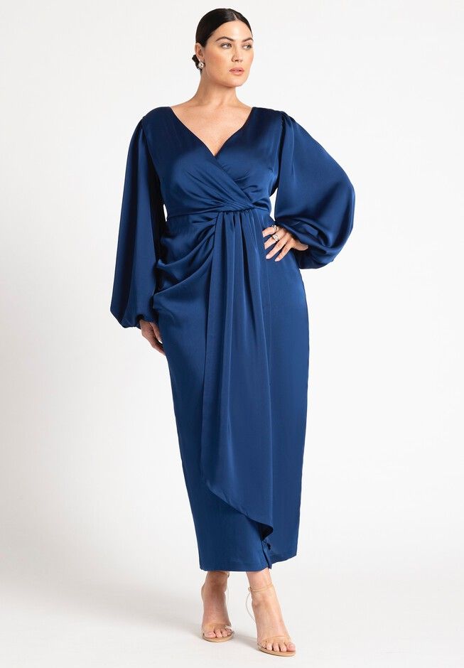 Satin Puff Sleeve Pleated Dress | Eloquii