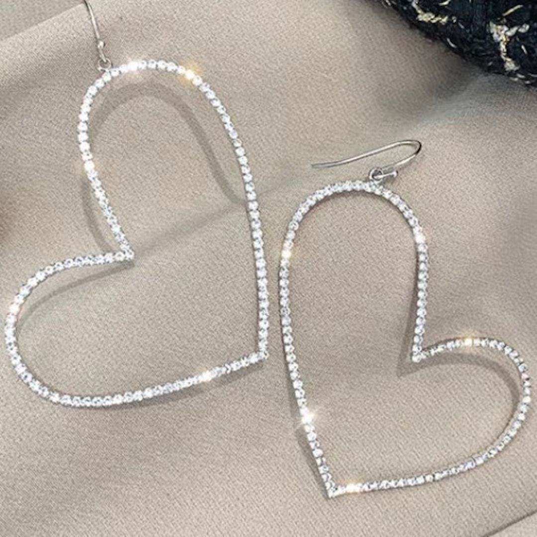 Luxury Heart Rhinestone Dangling Earrings | Valentine's Day | Large Heart Earrings | Silver or Go... | Etsy (US)