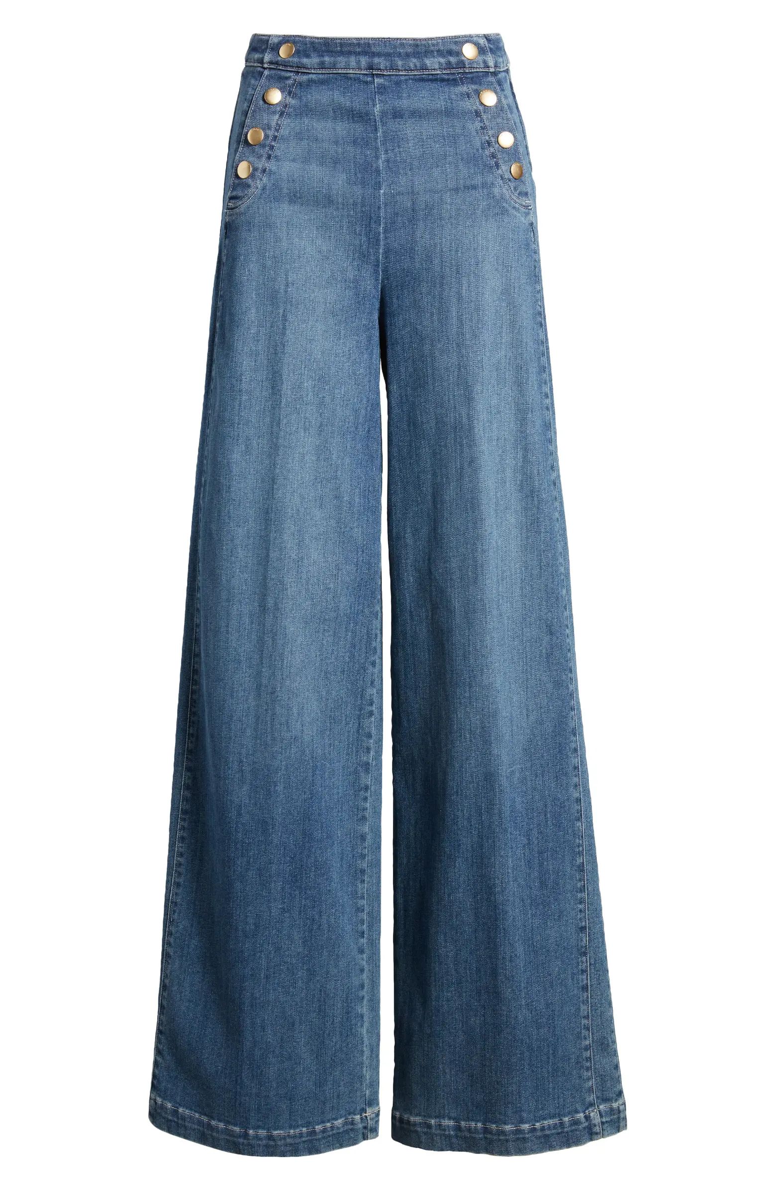 FRAME Sailor Snap High Waist Wide Leg Jeans | Nordstrom | Nordstrom