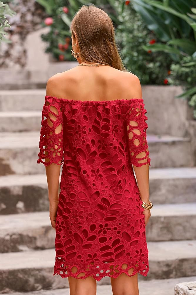 PRETTYGARDEN Women's Summer Off Shoulder Dresses Floral Lace Flare Short Sleeve Spring Vintage El... | Amazon (US)