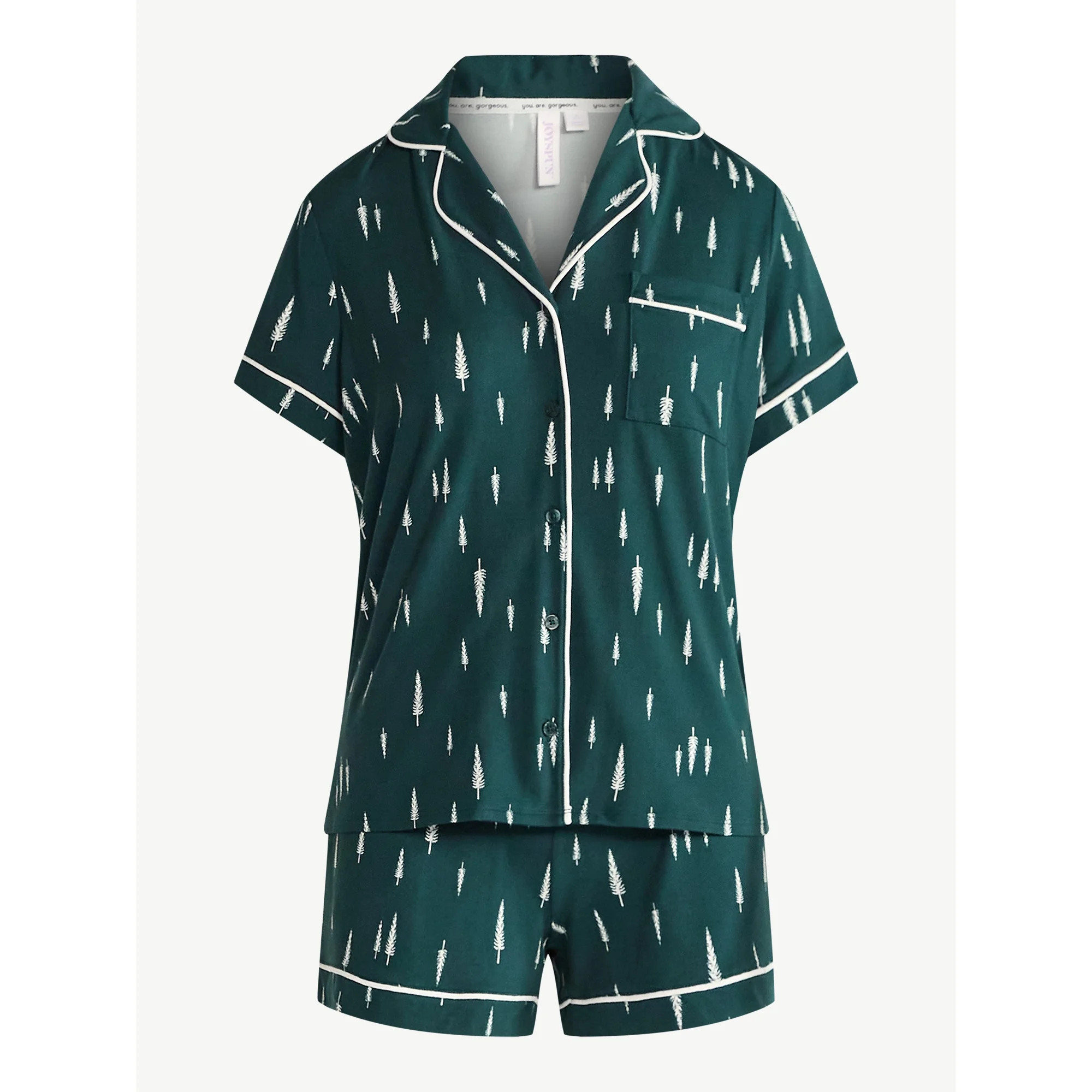 Joyspun Women’s Dreamy Soft Collection Notch Collar Knit Top and Boxer Shorts Pajama Set, Sizes... | Walmart (US)