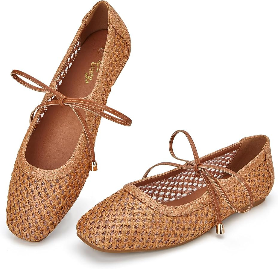 Trary Mary Jane Shoes Women Woven Flats for Women Dressy Ballet Flats Spring Summer Squared Toe L... | Amazon (US)