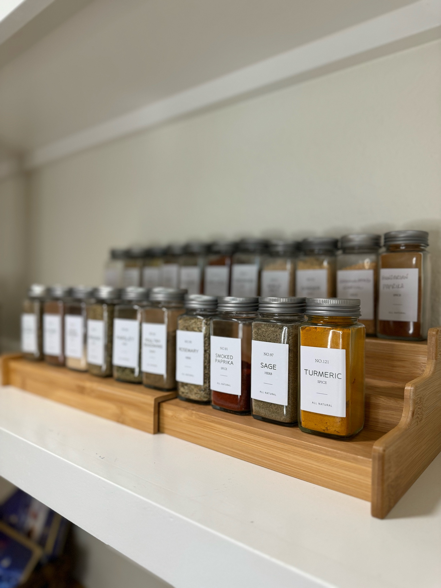 Pantry, spice jars, spice rack, spice shelf 