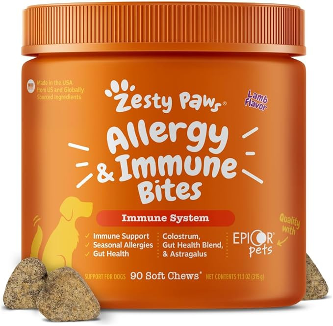 Zesty Paws Allergy Immune Bites - Dog Allergy Chews, Dog Probiotics for Itchy Skin and Ears, Lamb... | Amazon (US)