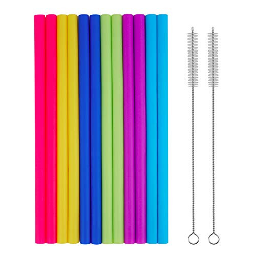 14 PCS Reusable Silicone Straws with Cleaning Brushes, tifanso Extra Wide Large Straws, Great for for 30oz and 20oz Tumblers Yeti/Rtic, 10" Extra Long Flexible Jumbo Drinking Straws for Milkshakes | Amazon (US)