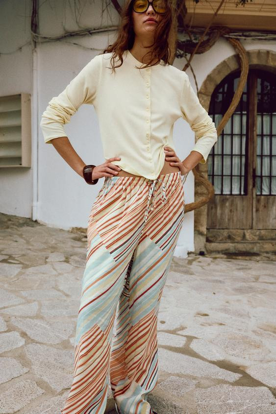 STRIPED WIDE LEG PANTS | Zara US
