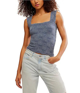 Free People Love Letter Jacquard Floral Square Neck Sleeveless Wide Strap Cami Top | Dillard's | Dillard's