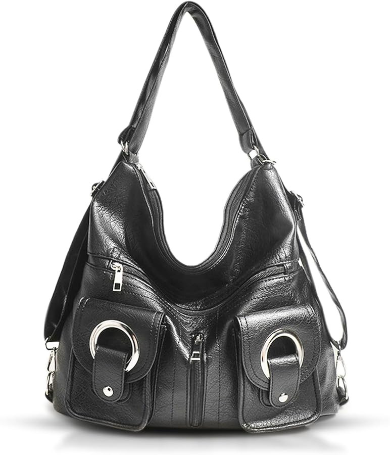 Shoulder Bag for Women, Leather Backpack, Tote Bags with Adjustable Shoulder Strap, Vintage Purse... | Amazon (US)