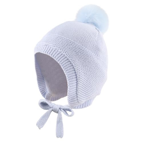 JANGANNSA Basic Winter Baby Boys Beanie Pompom Knitted Girls Hat Kids Earflap Beanies Warm Infant Toddler Hats(0-6 Months,SkyBlue Hat) | Amazon (US)