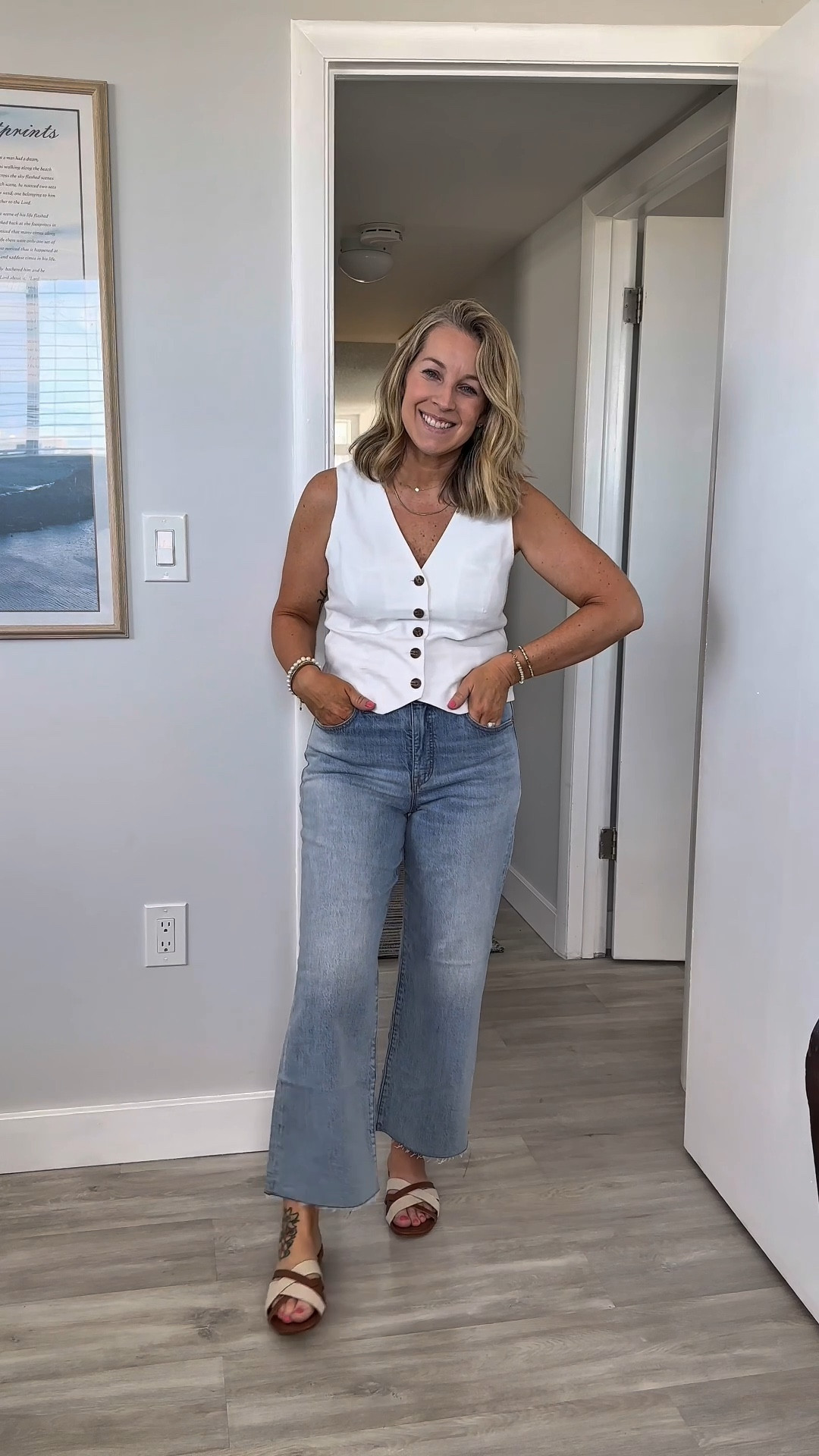 Spring neutrals that go with everything 🌿 Sharing a few closet staples that are perfect for effortless, elevated outfits — all tops are a true-to-size medium, the vest is tts 6 and jeans are 29 in classic length for reference.
🤍 White cropped denim – crisp, clean, and slightly structured with just the right amount of stretch
 💙 Blue straight-leg jeans – an all day stretch dream, flattering and insanely comfortable
 🤎 Tan short-sleeve sweater – lightweight, polished, and perfect for layering or wearing solo
 ☁️ White linen vest – chic & breathable, the easiest way to add dimension to your look
 🤍 White short-sleeve button-down – a timeless classic with a relaxed fit and breezy feel
And let’s talk shoes 👡
 ✨ Cognac + tan sandals – neutral, comfy, and elevate any look
 ✨ Tan espadrilles with cognac piping – the perfect mix of pretty + practical
These neutral spring outfits are easy to mix and match, making them great staples for a capsule wardrobe or packing for a warm-weather getaway.
@j.crewfactory #jcrewfactorypartner