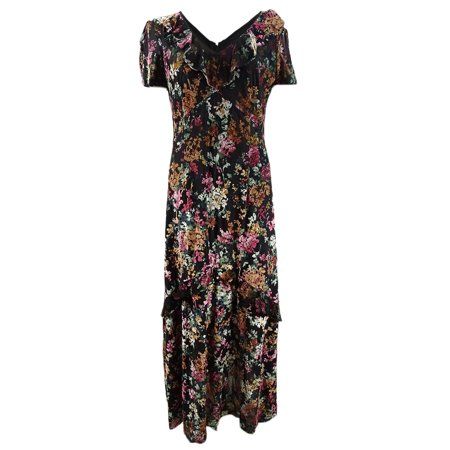 INC Women s Floral-Print Velvet Maxi Dress (6 Black Multi) | Walmart (US)