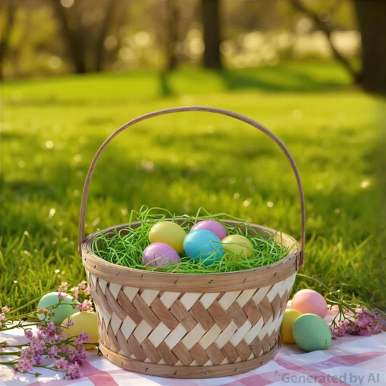 Round Woven Woodchip Basket, Brown and White, 10.25" x 5", Easter by Way To Celebrate | Walmart (US)