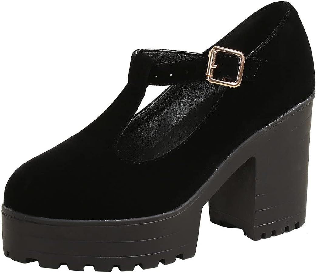 KISSASA Womens Mary Jane Platform Shoes T Bar Pumps Chunky Heel Court Shoes | Amazon (UK)