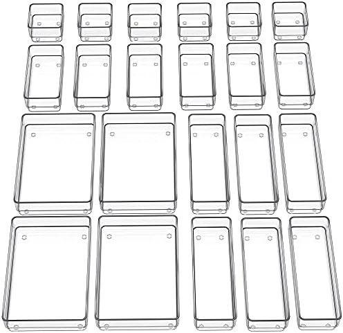 SMARTAKE 22-Piece Drawer Organizer with Non-Slip Silicone Pads, 4-Size Clear Desk Drawer Organize... | Amazon (US)